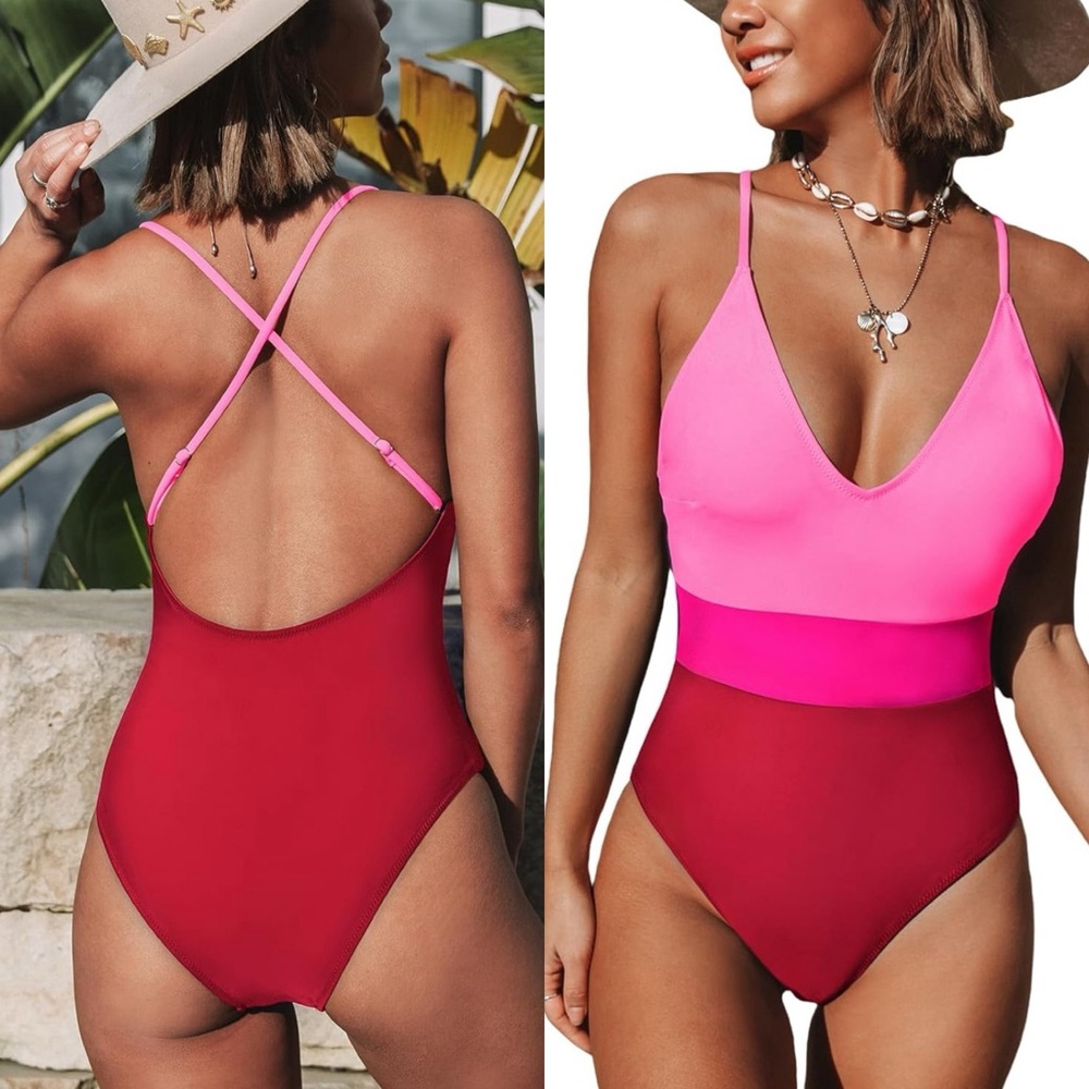 NWT One Piece Swimsuit for Women Bathing Suits Deep V Neck Crisscross Back‎ XL